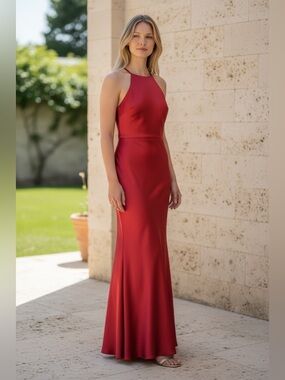 Princess Polly Red Halter Evening Gown - Elegant Women’s Formal Dress